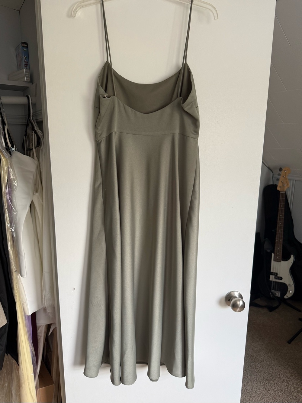 BHLDN Leti Dress Satin Slip Midi Dress in Sage Green - Picture 6 of 8
